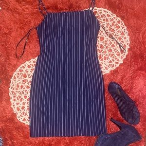 Forever 21 Navy Blue and Silver Vertical Striped Bodycon! Size L!